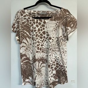 Jungle print tan and white blouse